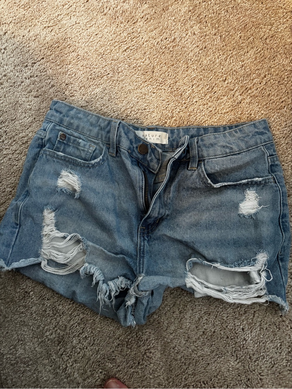 Distressed Light Blue Denim Jean Shorts - Casual High-Rise Style